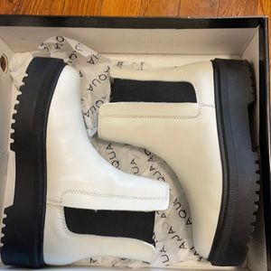 Aqua white platform boots